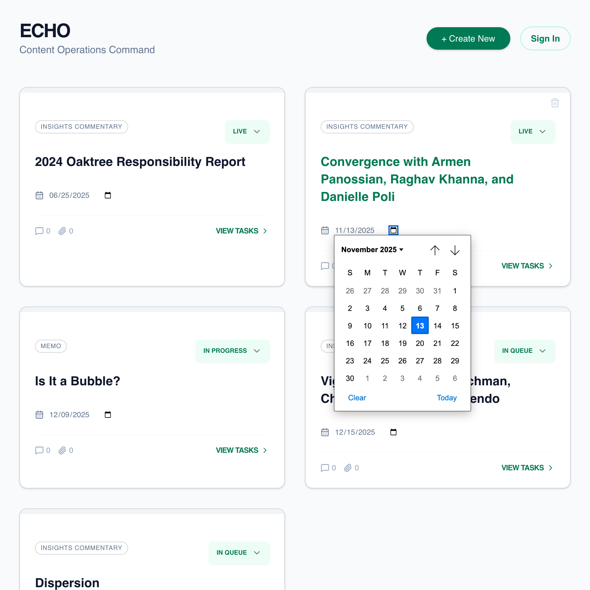 Echo, Content Operations Dashboard